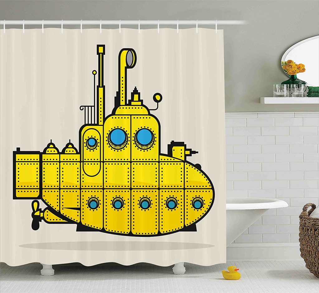 Yellow Submarine Shower Curtain Set by Ambesonne