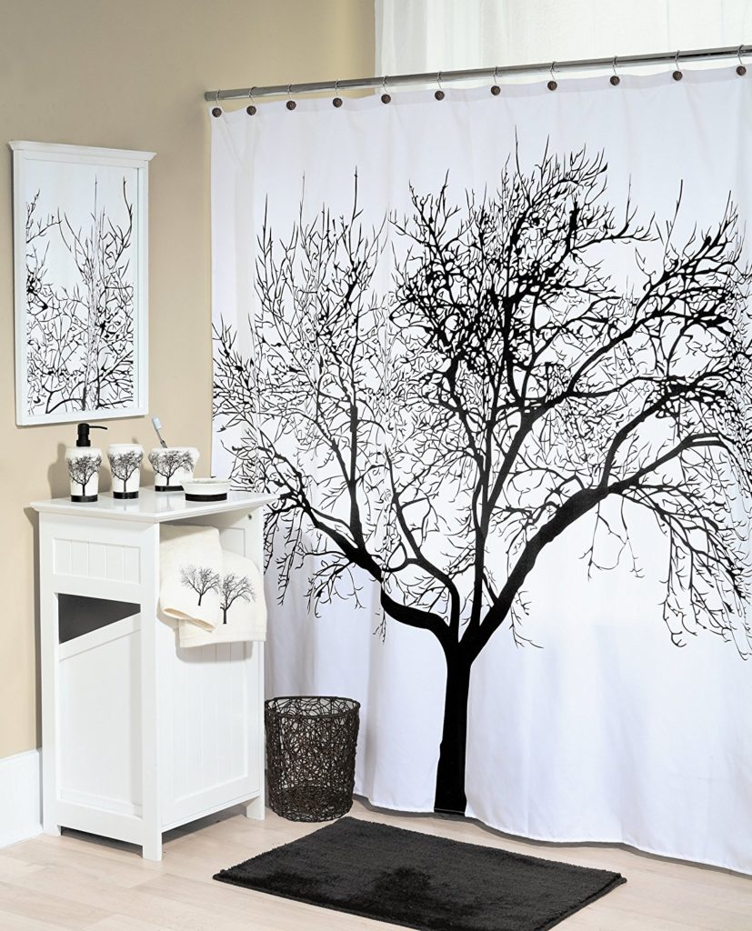 black and white tree shower curtains - bathroom decor