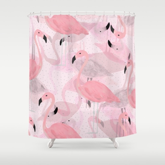 beautiful pink flamingo shower curtain bathroom decor