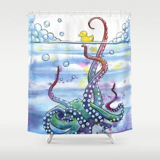 colorful kraken octopus shower curtain