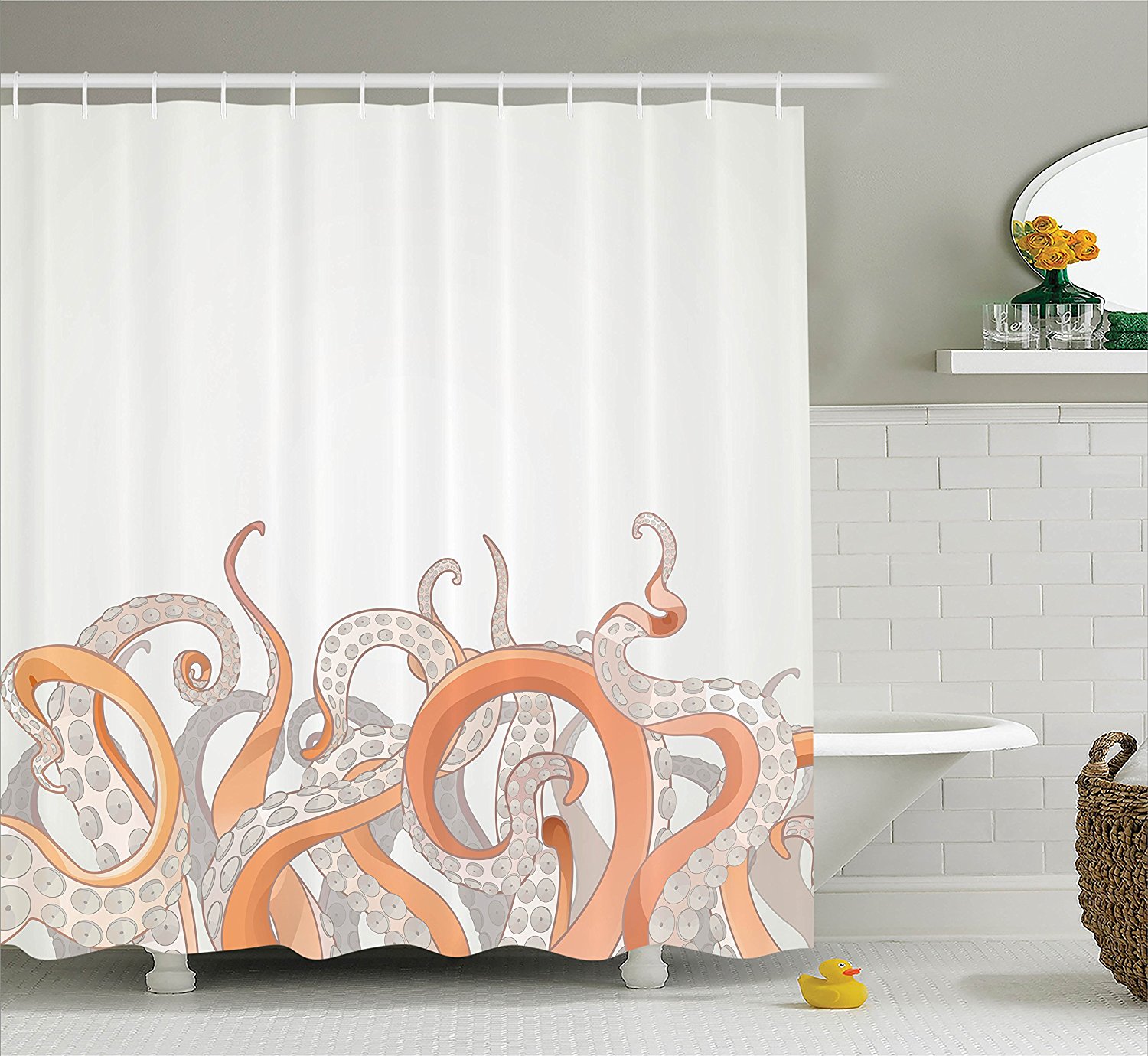 orange kraken shower curtains