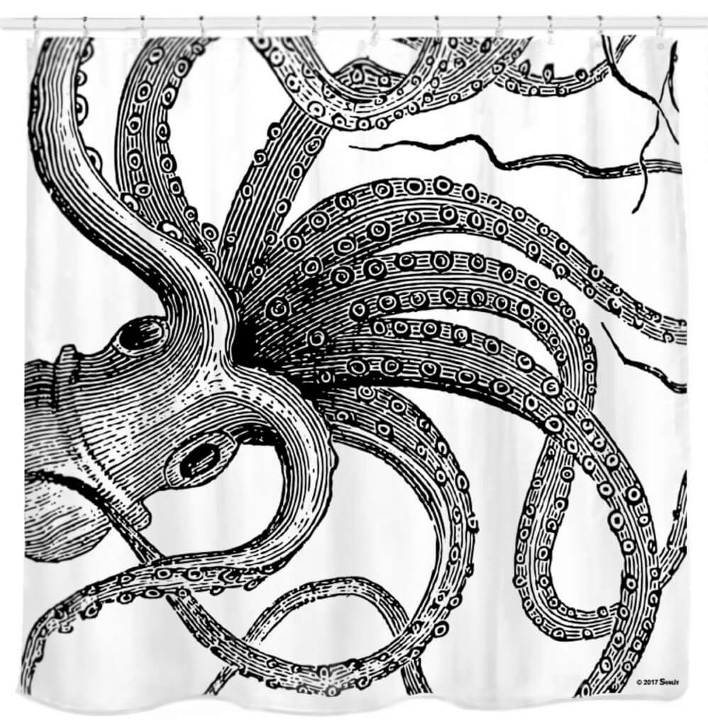 Black and White Octopus with tentacles shower curtain