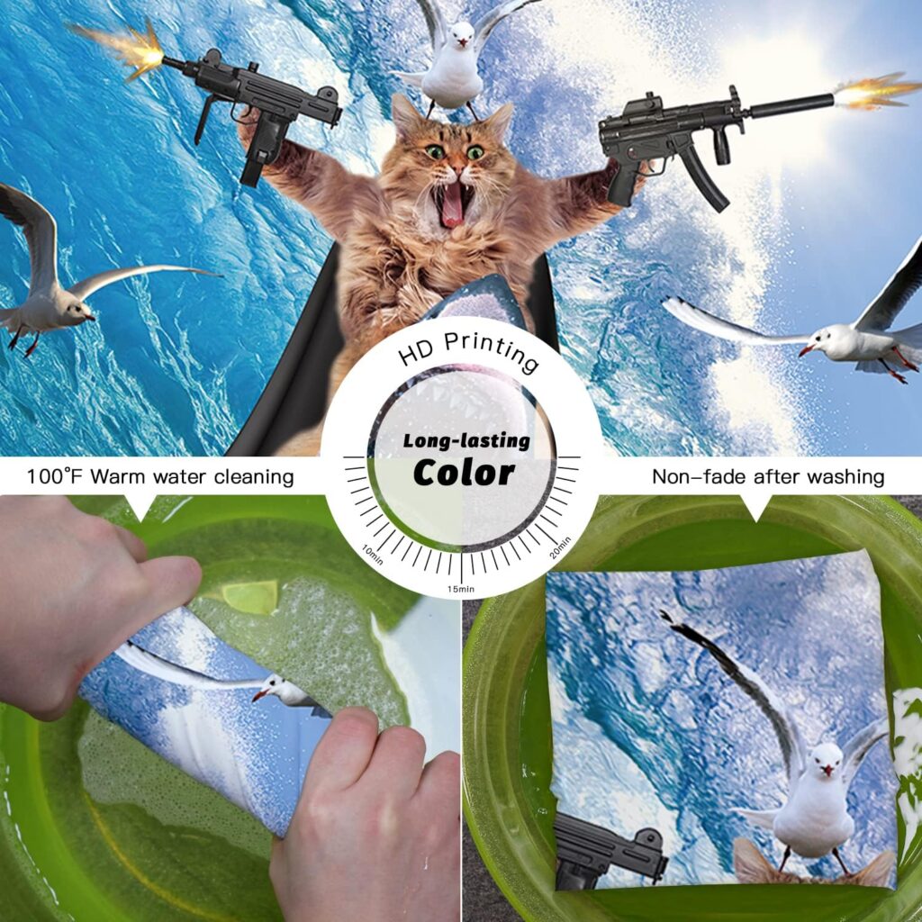 DESIHOM Funny Cat Shower Curtain Set Riding Shark Theme Ocean Curtains for Bathroom Fun Nautical Kids Decor Polyester Fabric-72 x 72