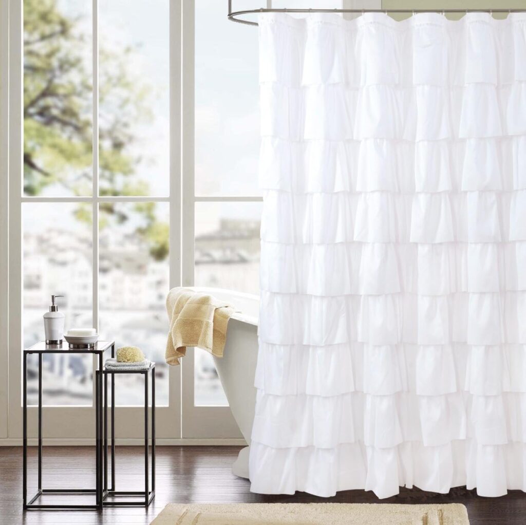 WestWeir White Ruffle Shower Curtain - Farmhouse Cloth Bathroom 72 x 72 Inches Texture Fashion
