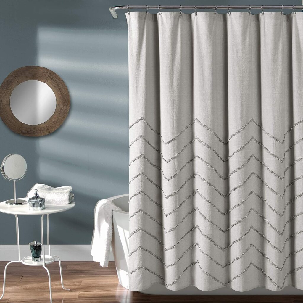 Lush Decor Light-Gray Chenille Chevron Shower Curtain for Bathroom (72 x 72), Light Gray
