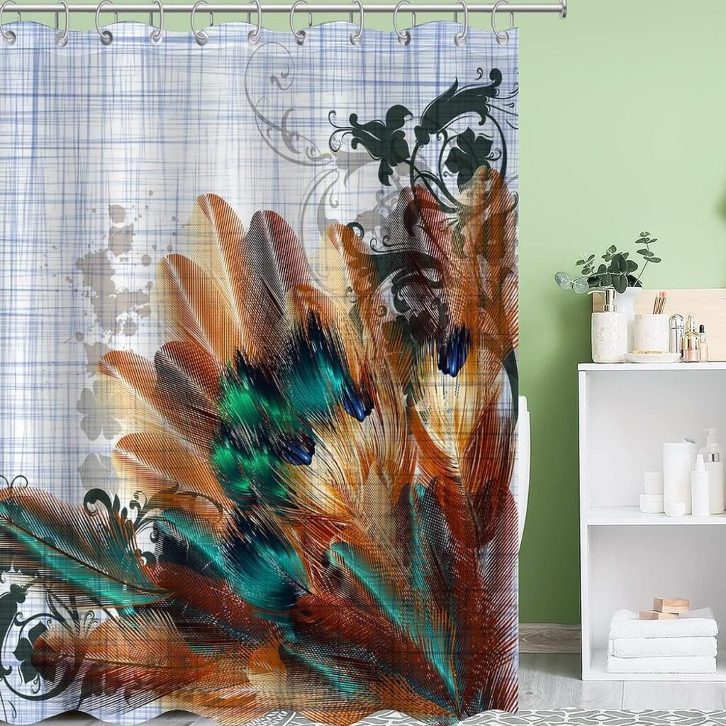 Peacock Shower Curtain for Bathroom Decor 72x90 Inch Asian Peacock Birds Animals Flowers Bathtub Accessories for Women Girl Waterproof Fabric with Hooks